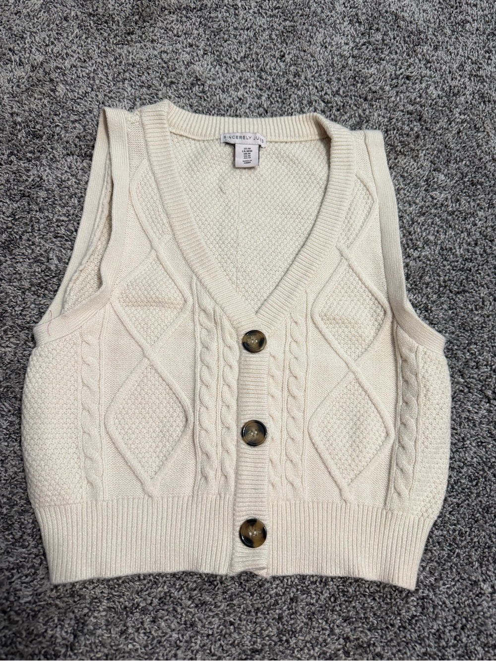 Sincerely Jules Cream Cable Knit Button-Front Vest
